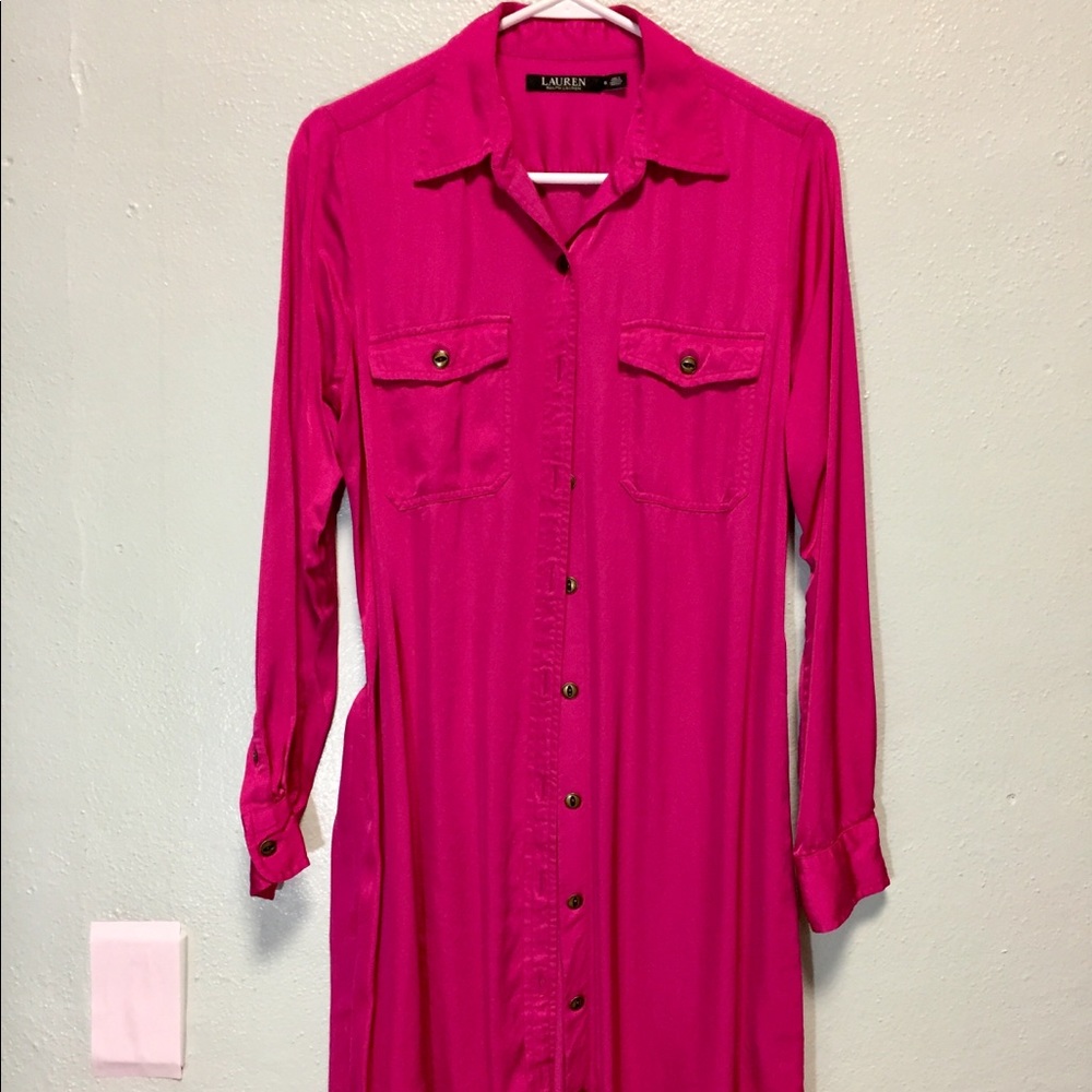 LAUREN RALPH LAUREN BUTTON DOWN PINK DRESS